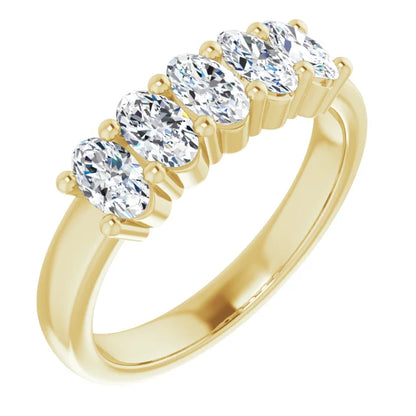 Five Stone Oval Cut Moissanite Anniversary Band
