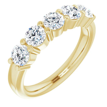 Five Stone Round Brilliant Moissanite Anniversary Band