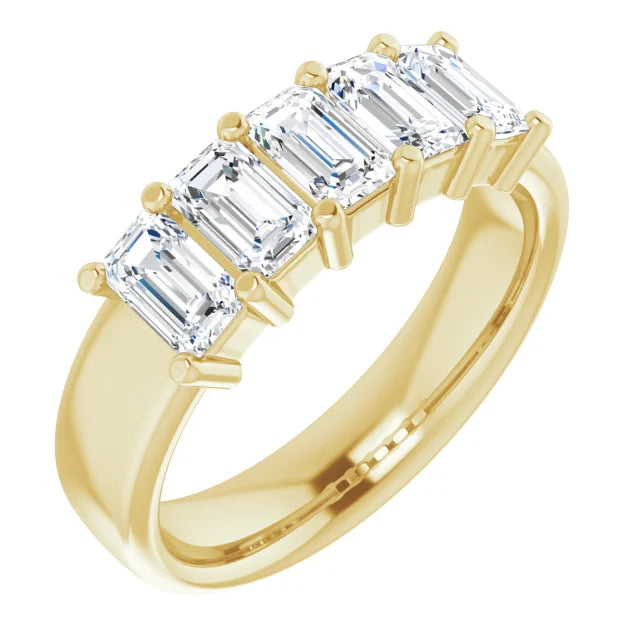 Five Stone Emerald Cut Moissanite Anniversary Band