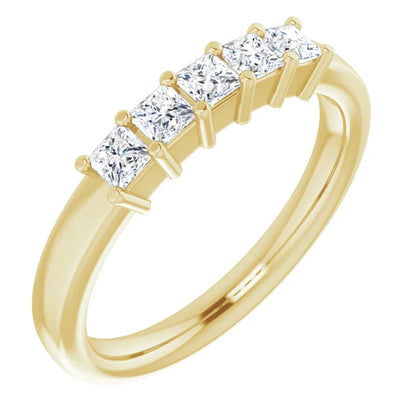 Five Stone Princess Cut Moissanite Anniversary Band