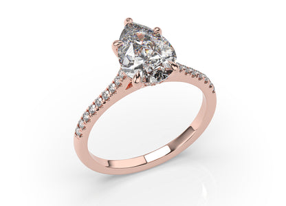 Pear Five Claw Hidden Halo Engagement Ring