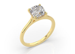 Cushion Hidden Halo Thin Band Solitaire Engagement Ring