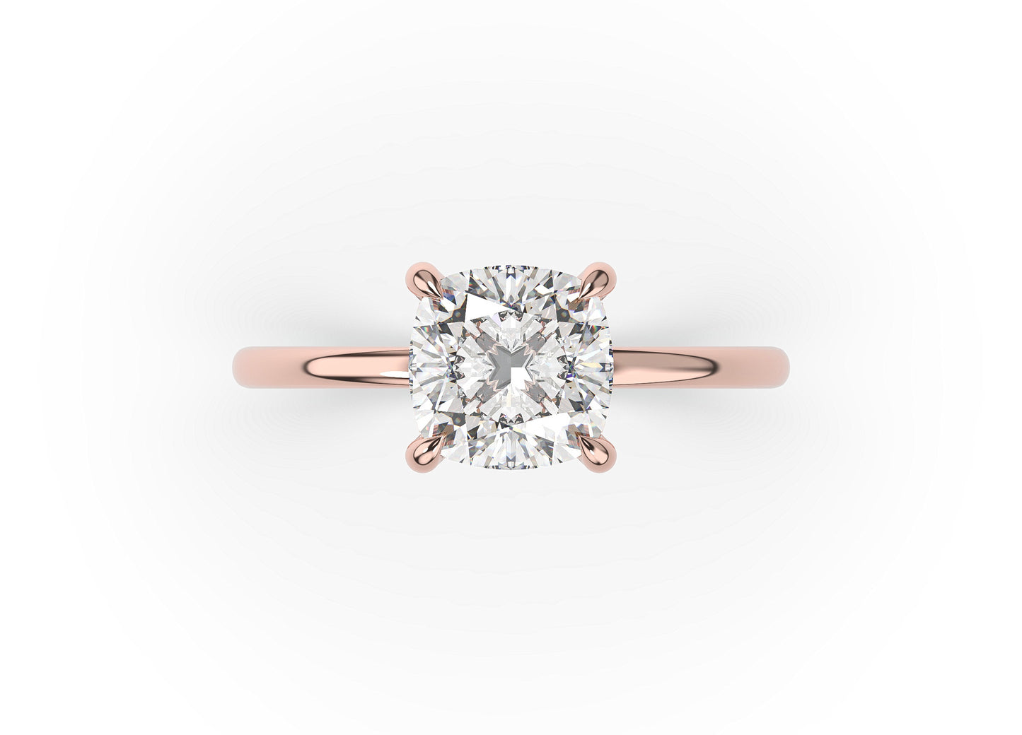 Cushion Hidden Halo Thin Band Solitaire Engagement Ring