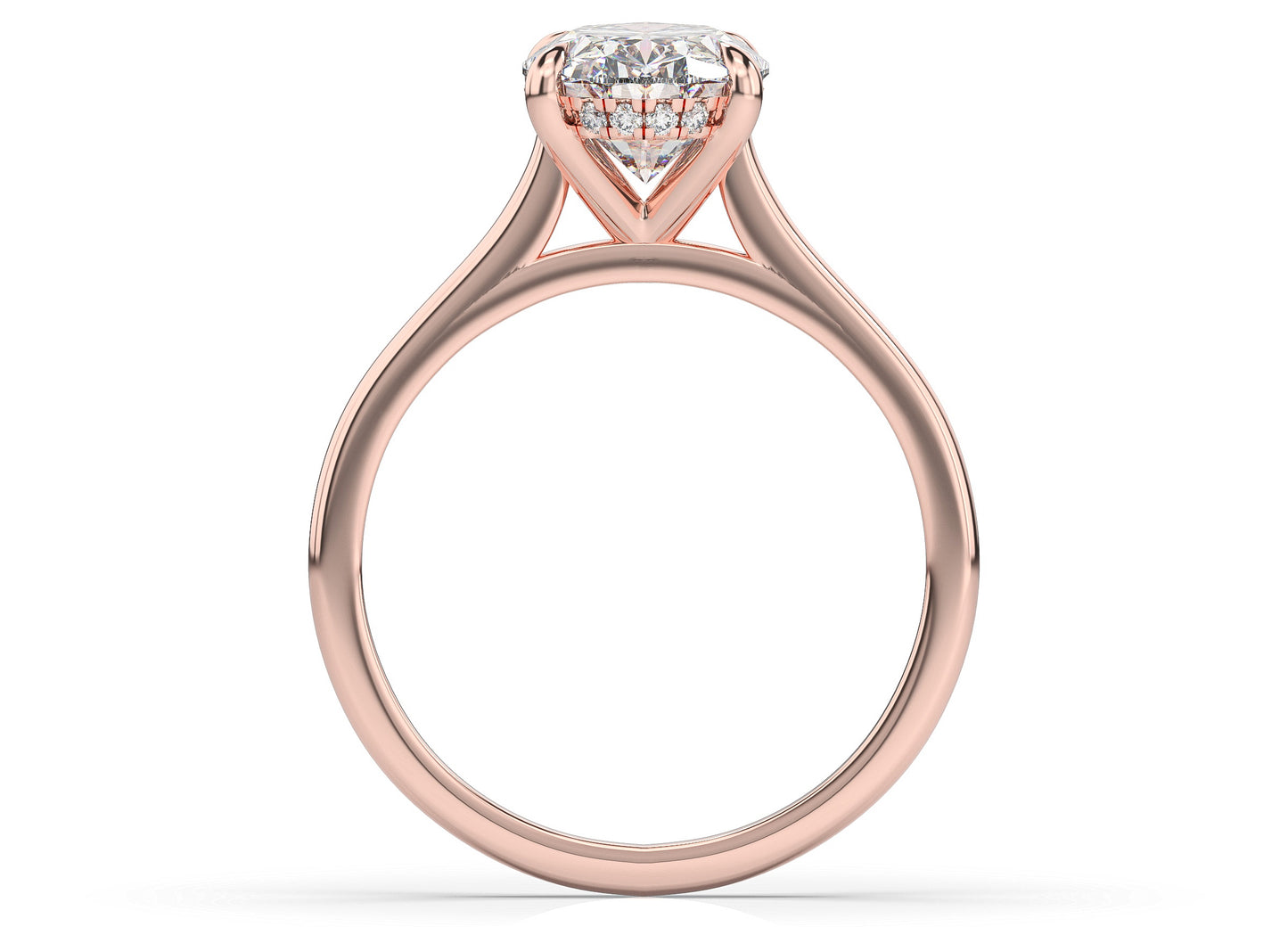 Oval Hidden Halo Thin Band Solitaire Engagement Ring