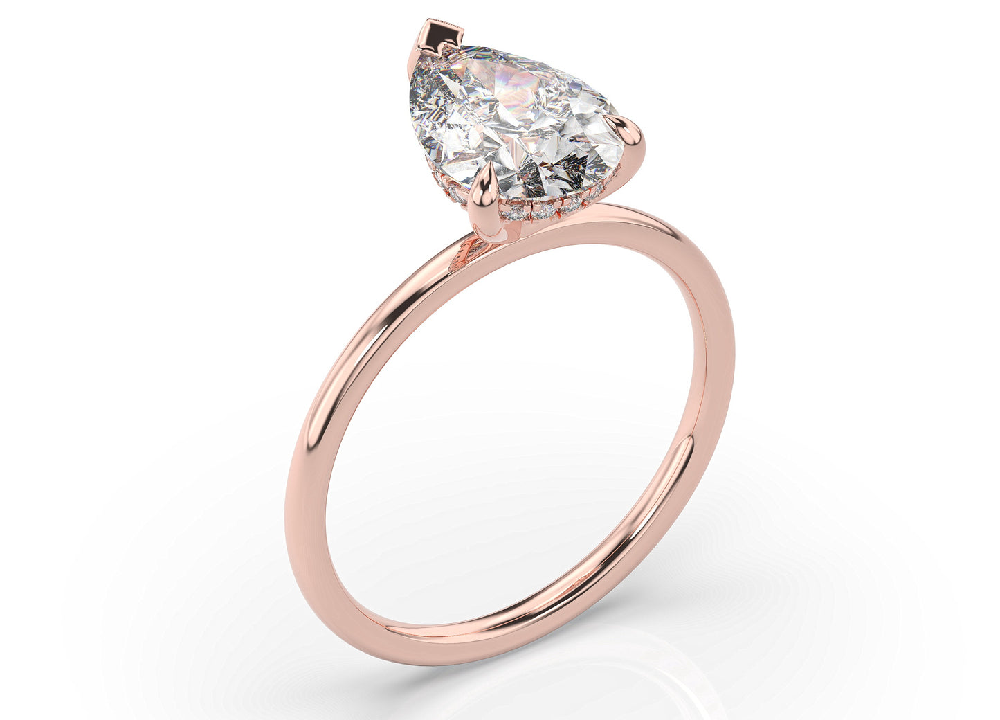 Pear Hidden Halo Thin Band Solitaire Engagement Ring