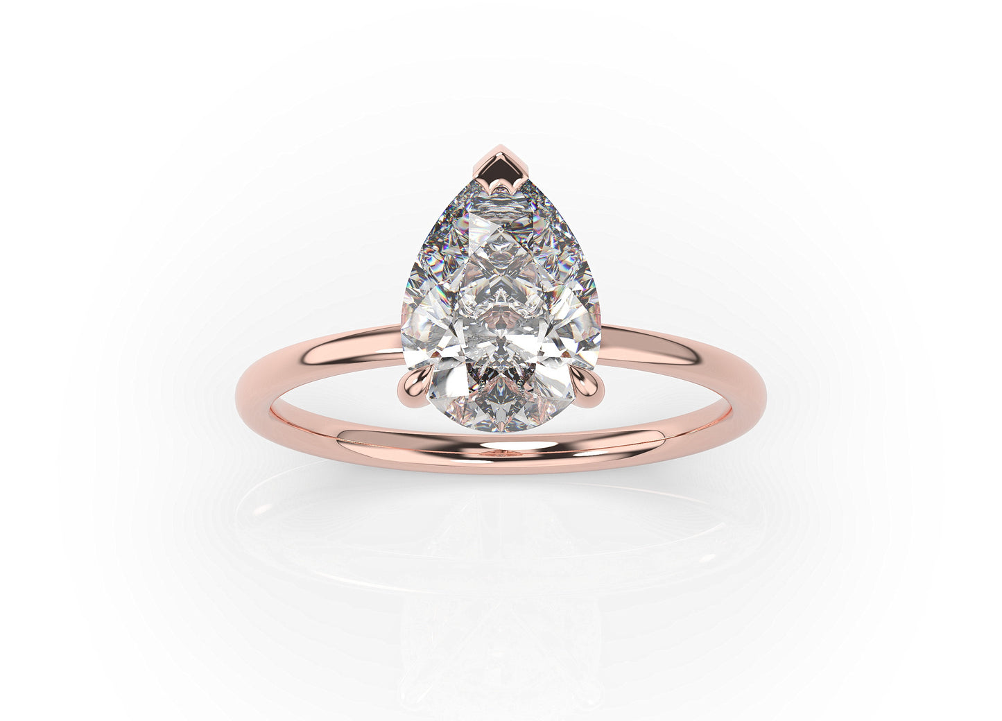 Pear Hidden Halo Thin Band Solitaire Engagement Ring