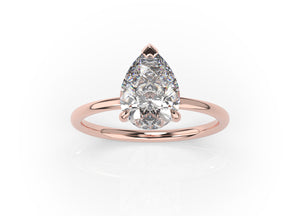 Pear Hidden Halo Thin Band Solitaire Engagement Ring