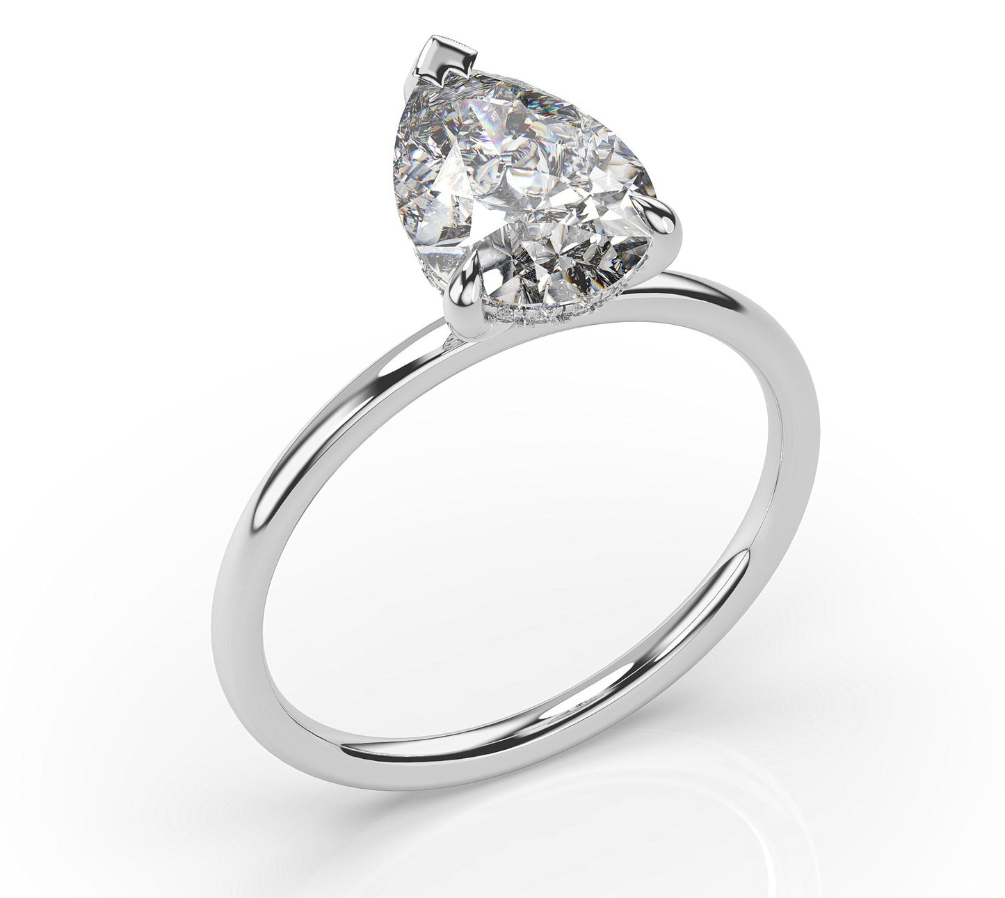 Pear Hidden Halo Thin Band Solitaire Engagement Ring