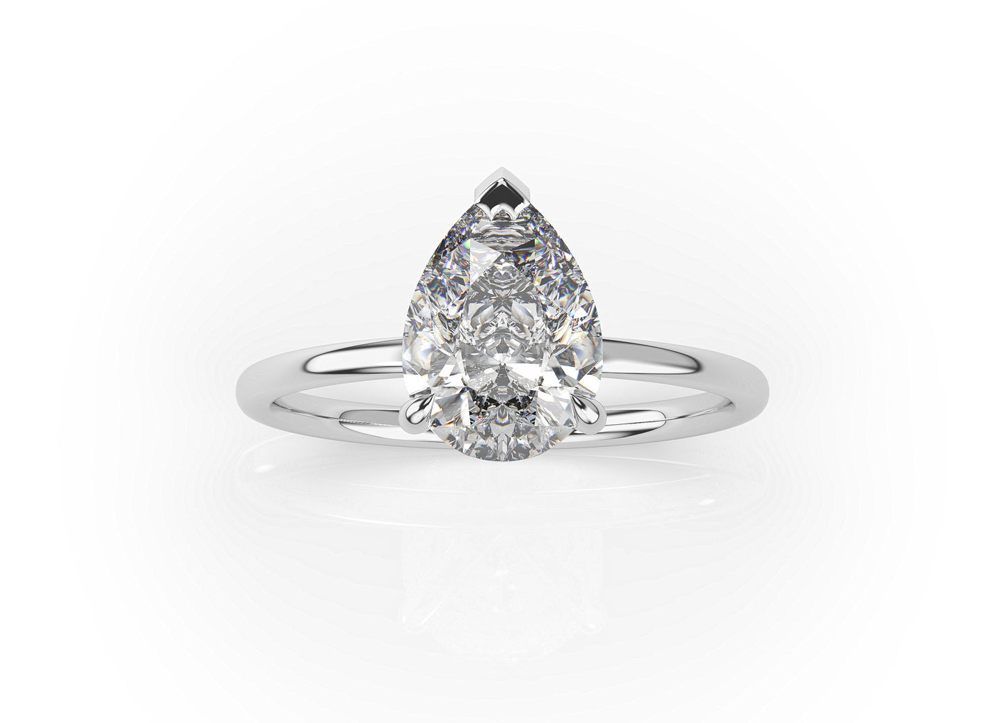 Pear Hidden Halo Thin Band Solitaire Engagement Ring