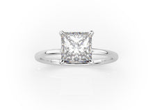 Princess Hidden Halo Thin Band Solitaire Engagement Ring Media 1 of 9