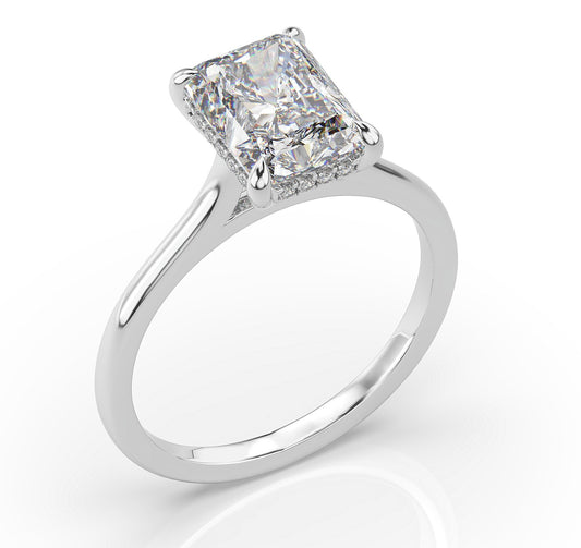 Radiant Hidden Halo Thin Band Solitaire Engagement Ring