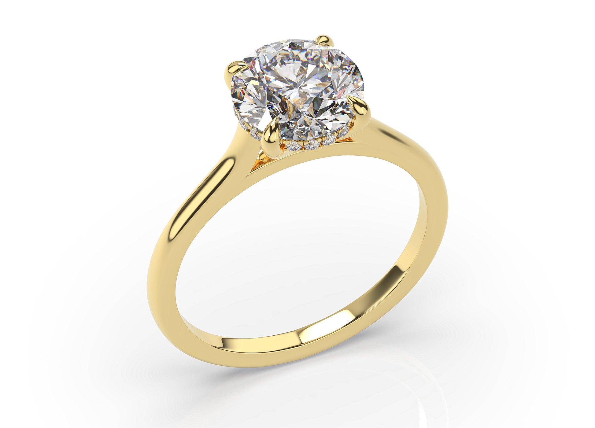 Round Brilliant Hidden Halo Thin Band Solitaire Engagement Ring