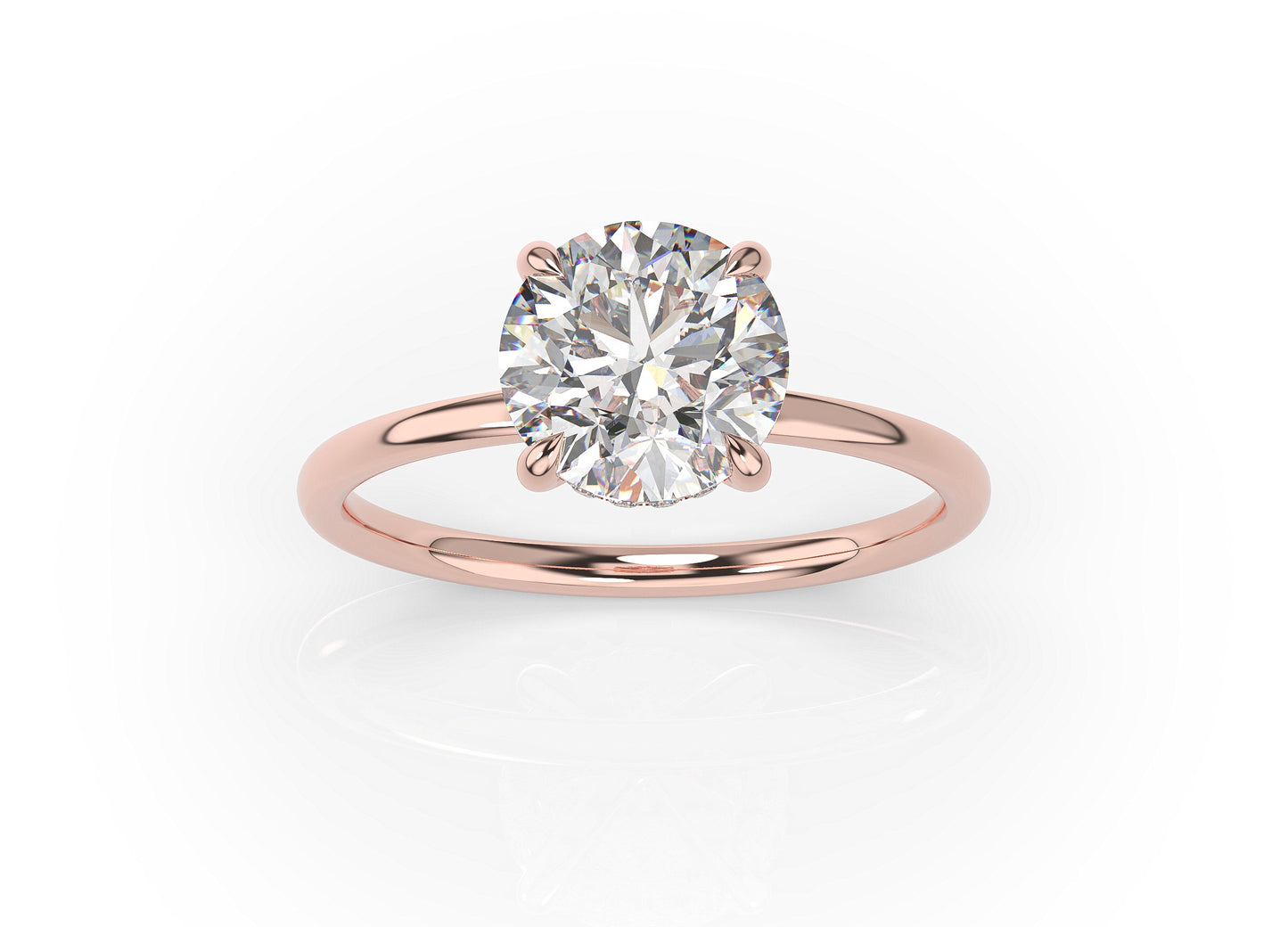 Round Brilliant Hidden Halo Thin Band Solitaire Engagement Ring