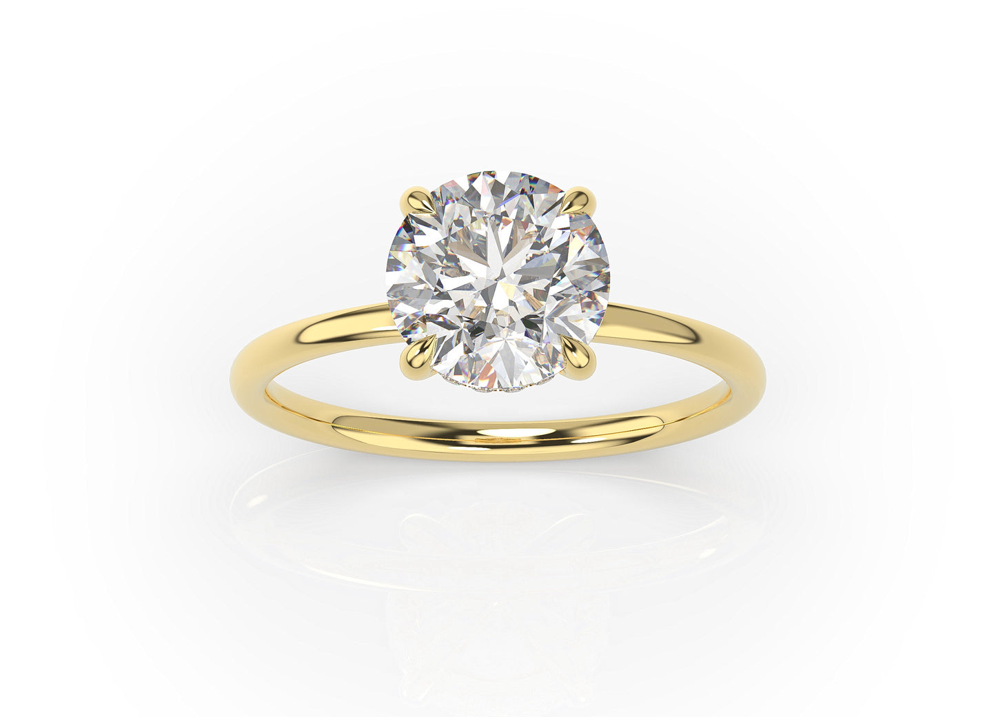 Round Brilliant Hidden Halo Thin Band Solitaire Engagement Ring