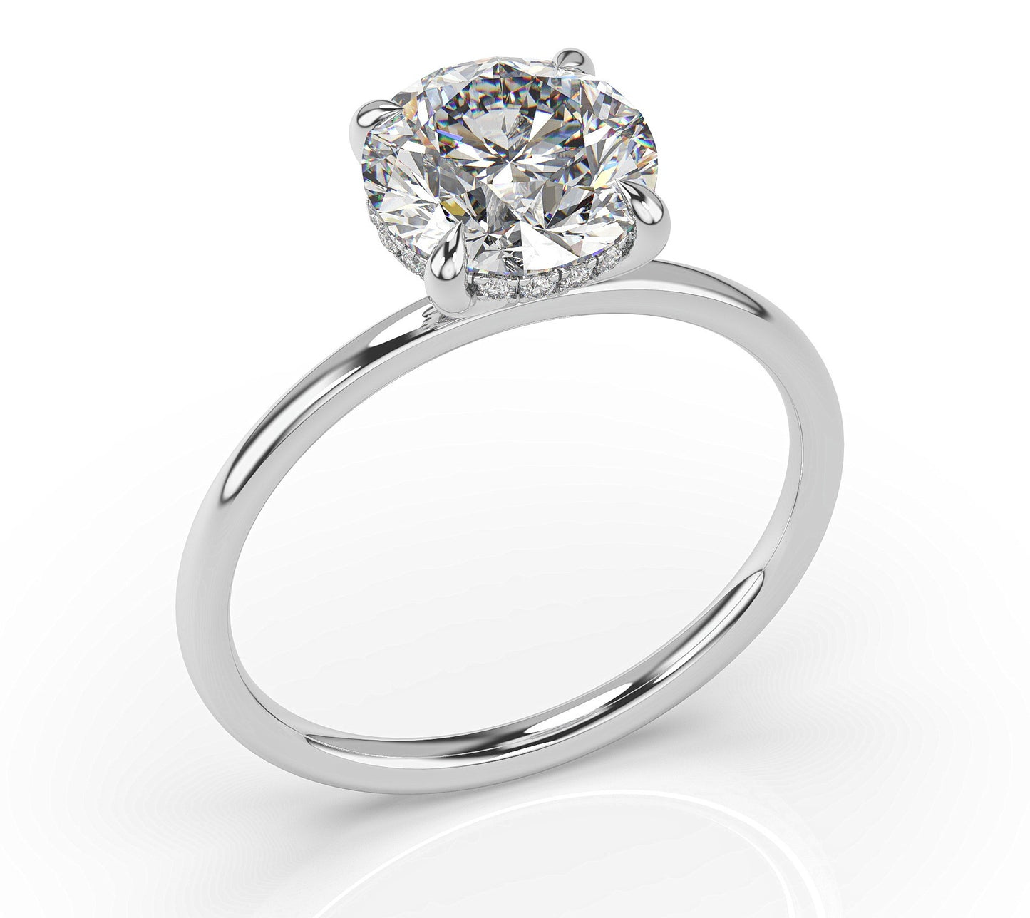 Round Brilliant Hidden Halo Thin Band Solitaire Engagement Ring